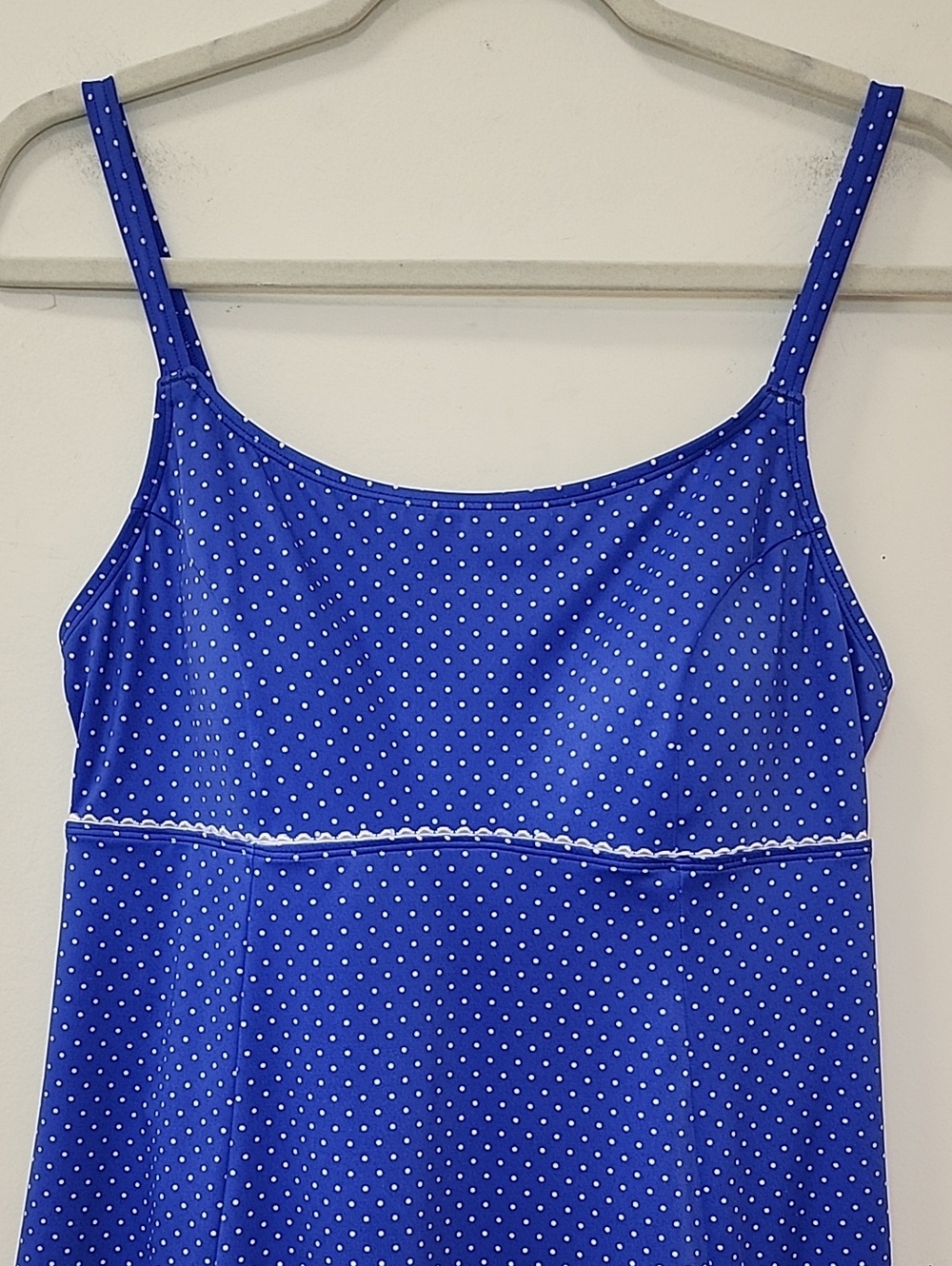 L.L. Bean One Piece Swimsuit Dress Long Polka Dot Blue White Size 14 - Picture 4 of 15